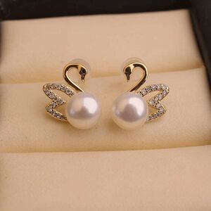Pearl Diamond Swan Stud Earrings